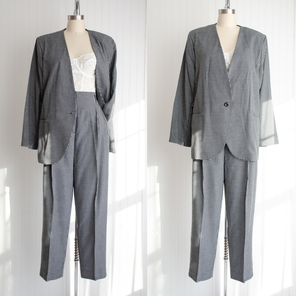 vtg Separate Issue black white plaid flannel suit pantsuit